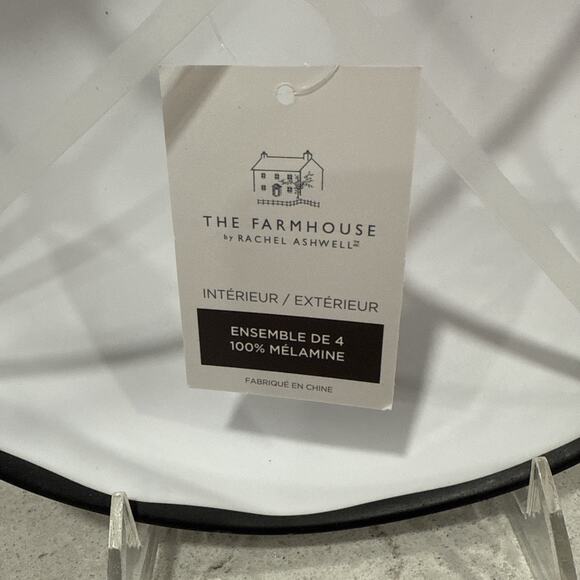 Set 4 Matte White BLACK RIM 9x2” PASTA BOWLS Melamine Farmhouse Rachel Ashwell - Picture 3 of 5